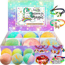 Unicorn Bath Bombs for Girls with Jewelry Inside Plus Jewelry Box- Valentine Gift for Kids. All Natural and Organic with Skin moisturizing Shea Butter. Bubble Bath Fizzies with Surprise Toys. Mineral Me California