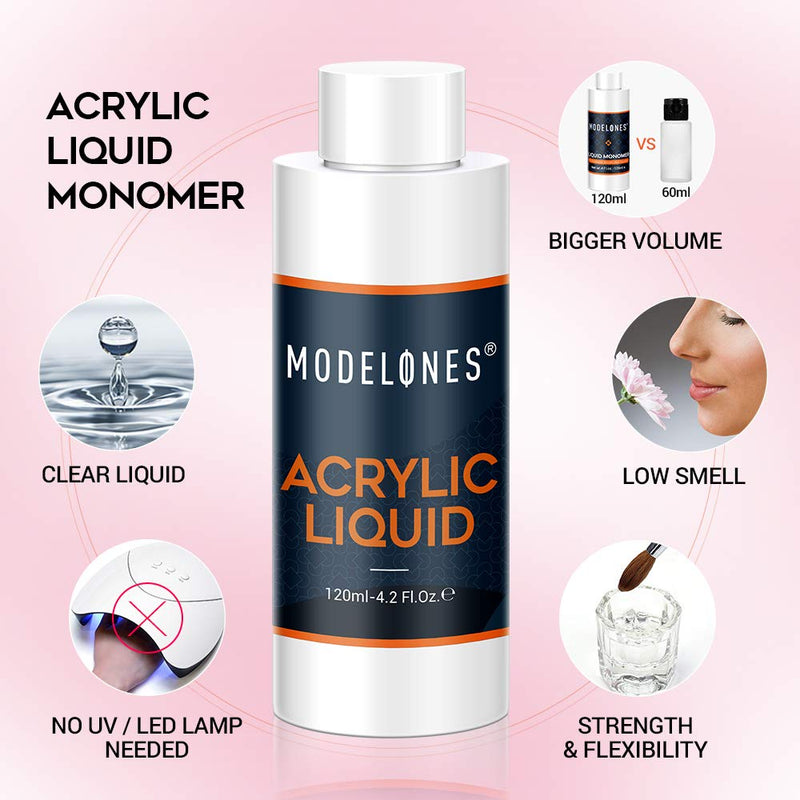 Modelones EMA Acrylic Liquid Monomer 120ml/4oz, Acrylic Nail Liquid for Professional Acrylic Powder Nail Extension Nail Art System MMA-FREE, Low-Odor, Non-Yellowing, Quick Dry, Christmas Gift modelones