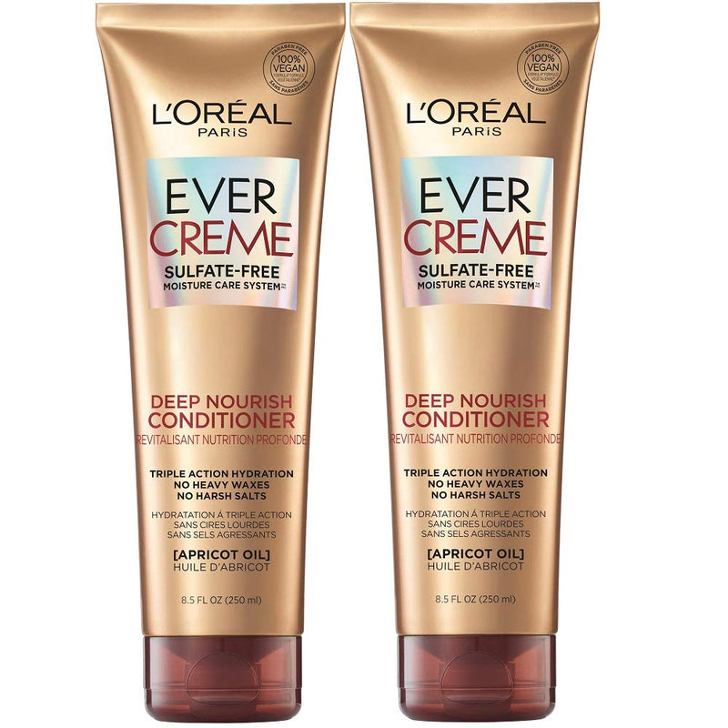 L'Oreal Paris EverCreme Sulfate Free Conditioner for Dry Hair, Triple Action Hydration for Dry, Brittle or Color Treated Hair, with Apricot Oil, 8.5 Fl; Oz (Pack of 2) (Packaging May Vary) L'Oreal Paris