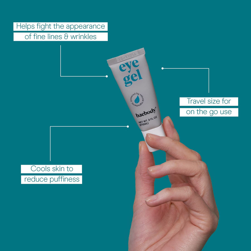Baebody Eye Gel Travel Size for Under and Around Eyes to Smooth Fine Lines, Brighten Dark Circles and De-Puff Bags with Peptide Complex and Soothing Aloe, 0.5 Fl Oz Baebody