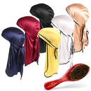 6 Pack Silky Durag with Wave Brush Elastic Headwrap Cap with Long Tail for Men&Women Hair Waves Kerykwan