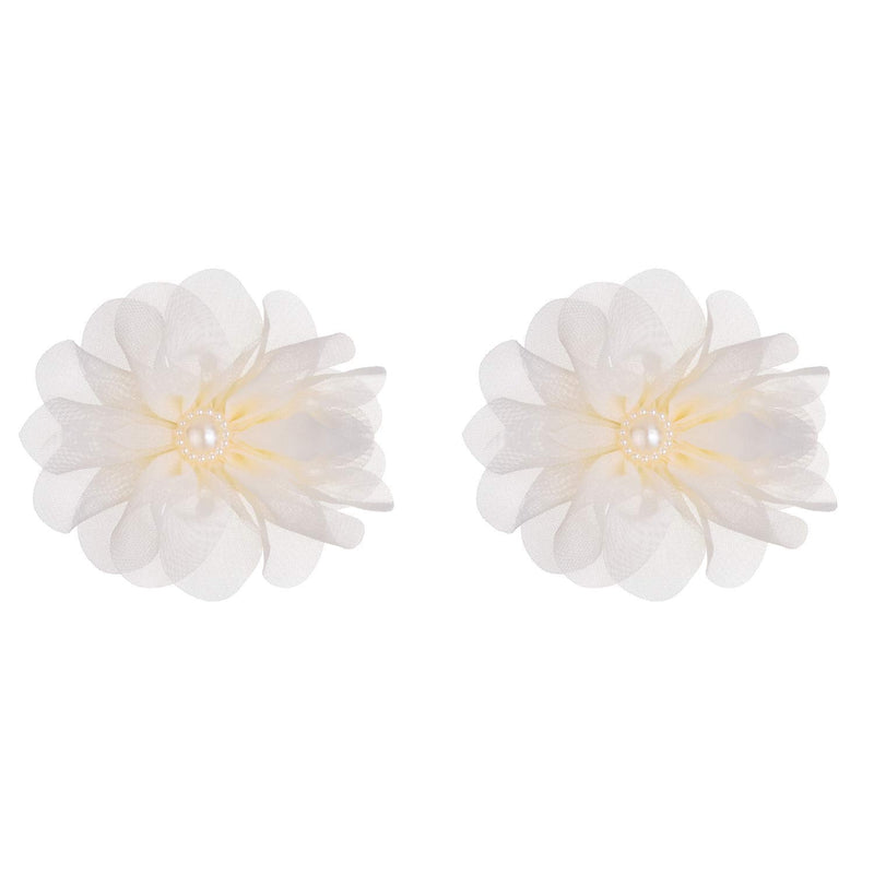 LUX ACCESSORIES White Fabric Floral Center White Pearl Silver Tone Finish Set of 2 Hair Clips LUX ACCESSORIES