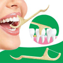 Natural Dental Floss Picks - Eco Friendly Cruelty Free & Vegan Tooth Flossers Pick Set with Biodegradable and Compostable BPA Free Handle & Zero Waste Packaging - 200 Pack (Mint Flavored) BAMBOEARTH