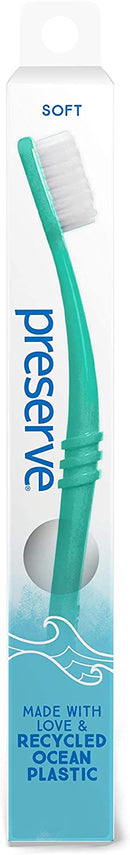 Preserve Ocean Plastic Initiative (POPI) Adult Toothbrush, Made in USA from Recycled Ocean Plastic, Neptune Green, Soft, 6 Count Preserve Store