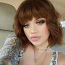 Flandi Short Bob Curly Wigs Synthetic Bob Wigs With Bangs Short Black Wigs for women Ocean Wave Wigs Shoulder Length Fiber Hair for Women (8/30