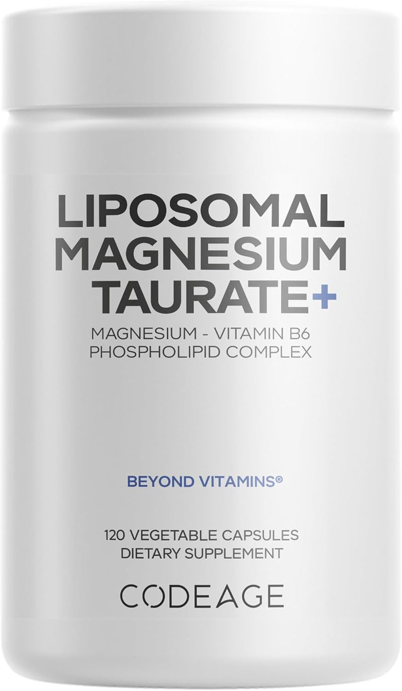 Codeage Liposomal Magnesium Taurate+ Supplement - Magnesium Taurate, Vitamin B6 as Pyridoxal 5-Phosphate, 2-Month Supply - Liposomal Delivery, Vegan, Non-GMO, Gluten-Free, 120 Capsules Infinity Warehouse