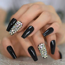 CoolNail Glossy Pure Black Coffin Stiletto False Nail Tips 3D AB Diamond Acrylic Ballerina UV Press On Fake Nails 1 Sheet Sticker Tape Coolnail