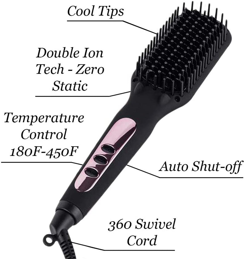LâAnge Hair Le Vite Hair Straightening Brush | Double Negative Ion Technology for Smooth, Frizz-Free Hair | Easy, Quick Sleekness and Shine | Dual-Voltage Hair Straightener for All Hair Types (Black) l'ange