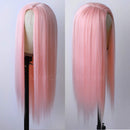 Maycaur Pink Synthetic Hair Wigs with Natural Baby Hair Long Straight Women's Wig Heat Resistant Synthetic No Lace Wigs for Fashion Women Maycaur