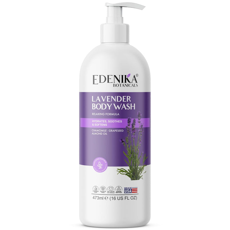 Edenika Lavender Body Wash with Vitamin E, Cleanses, Relaxes & Moisturizes, Stress Relief Shower Gel for Dry and Sensitive Skin, Women & Men, Organic & Natural, 16 fl oz, 2-Pack Infinity Warehouse