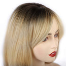 FORCUTEU Ombre Synthetic Wigs With Bangs For Women Blonde Long Wavye Wig Black To Blonde High Density Wigs Mixed Blonde Brown Natural Heat Resistant Fiber Wigs FORCUTEU