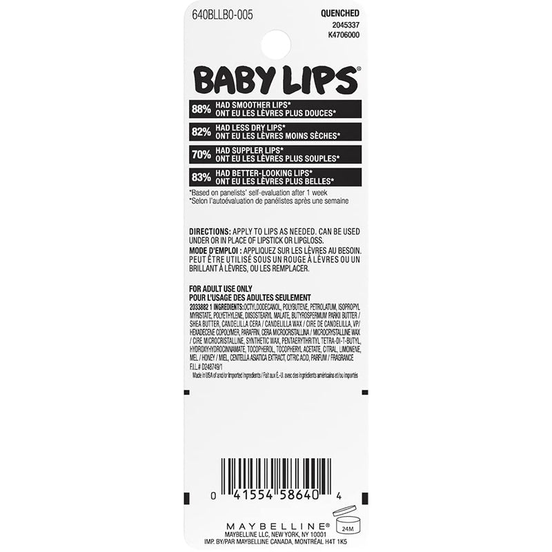 Maybelline Baby Lips Moisturizing Lip Balm Quenched, 0.15 Ounce Maybelline New York
