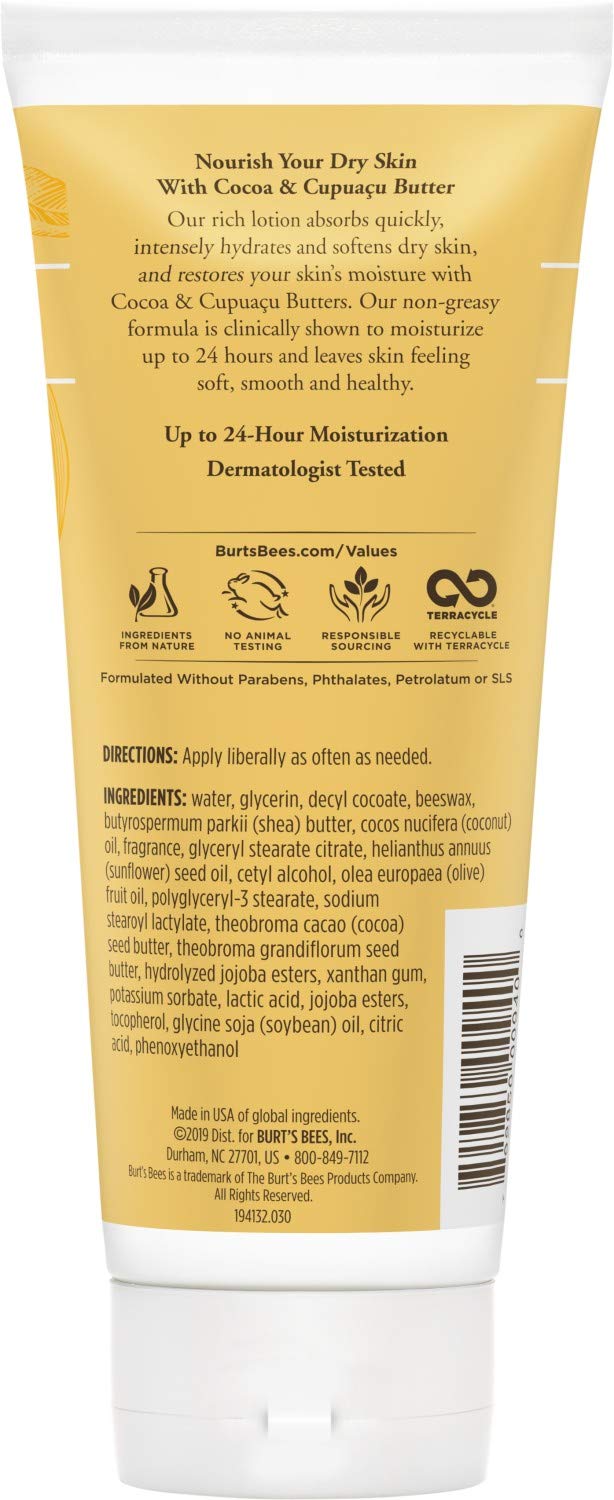 Burts Bees Butter Body Lotion for Dry Skin with Cocoa & Cupuau, 6 Oz (Package May Vary) Burt's Bees