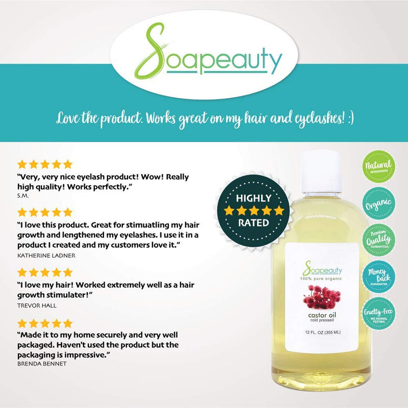 Castor Oil Organic Cold Pressed Unrefined | 100% Pure Natural Castor Oil Promotes Healthy Skin & Hair | Thickens Eyebrows & Lengthens Eyelashes | Sizes 4OZ to 1 Gallon | (32 OZ) Soapeauty