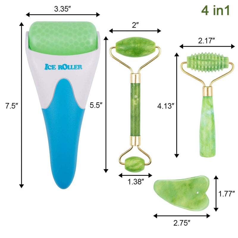 EAONE 4 in 1 Ice Roller Jade Roller Eyes Facial Massage Kits Cold Freezer Therapy Instant Pain Relief Wrinkle Preventing Coolers Skin Roller for Face & Eye Neck Massage Mother's Day Gift EAONE