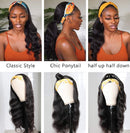 Body Wave Headband Wigs Scarf Human Hair Wig None Lace Front Wig 100% Brazilian Virgin Human Hair Wig For Black Women Glueless Machine Made Wave Headband Wigs Natural Color 150% Density (14 Inch). Borchan
