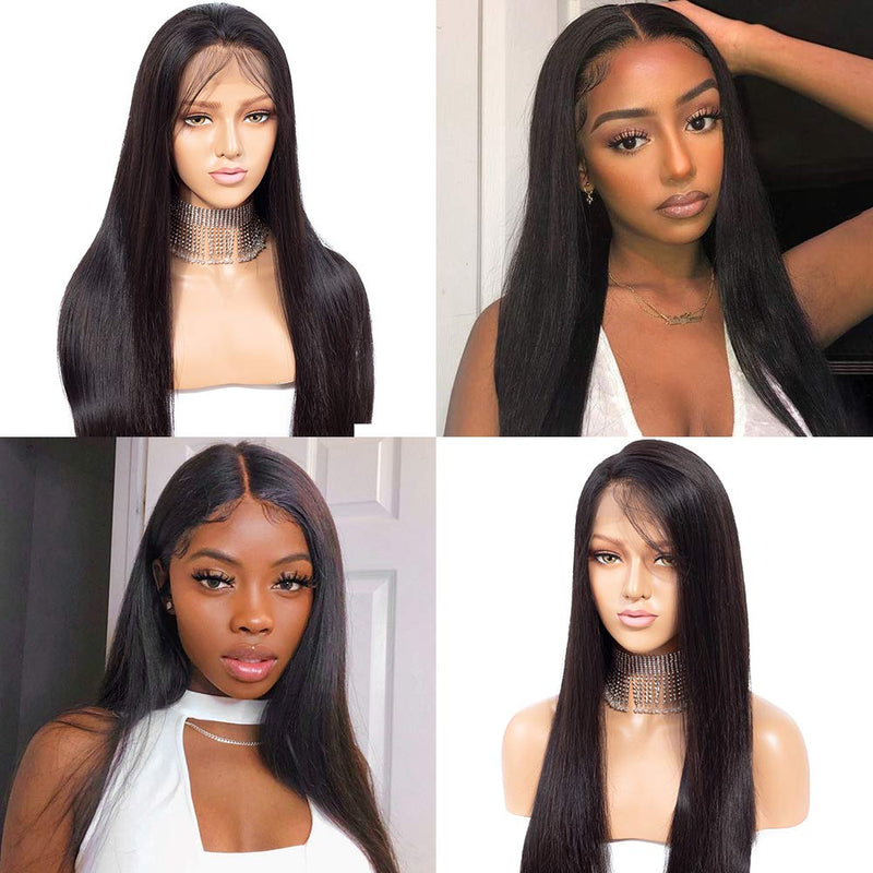 Wingirl Transparent Straight Lace Front Human Hair Wigs 13×4inch Lace Frontal Wig Pre Plucked with Baby Hair Natural Color (16inch, 220% denisty) Wingirl