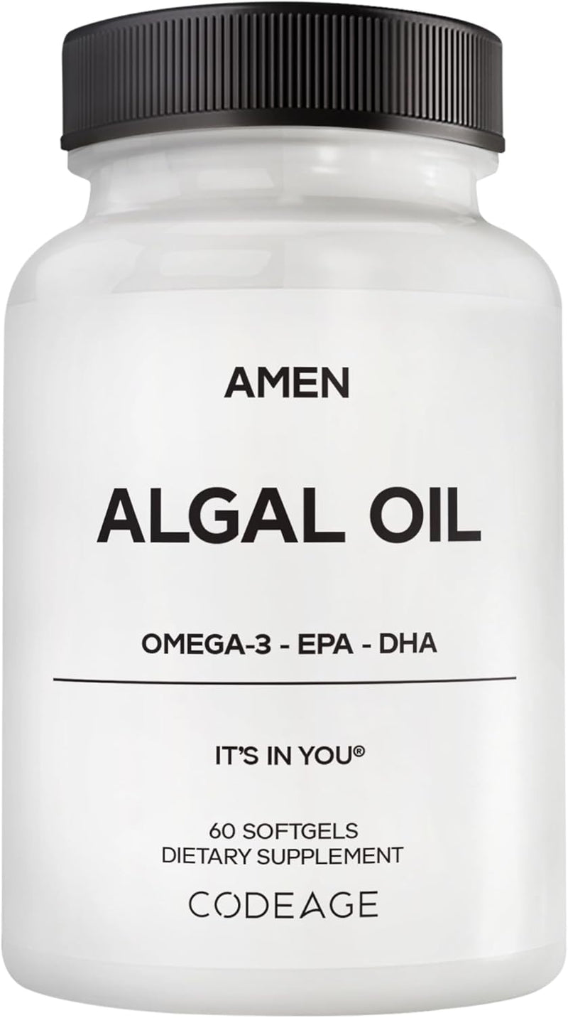 Amen Algal Oil Vegan Omega-3 Supplement – 1000mg DHA & EPA, Plant-Based Microalgae Oil, Non-GMO, 60 Softgels Infinity Warehouse