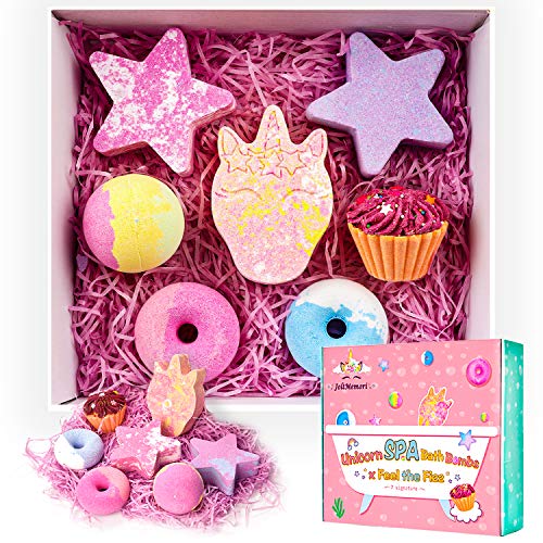 Bath Bombs Unicorns Gifts for Girls 7PCS Bath Bomb Gift Set with Natural Essential Oils Great Valentines' Day Birthday Gift for Kids Girls Women JoltMemori
