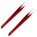 Ingrown Hair Tweezers | Pointed Tip | Red | 2 Pack | Precision Stainless Steel | Extra Sharp and Perfectly Aligned for Ingrown Hair Treatment & Splinter Removal For Men and Women | By Tweezees Tweezees