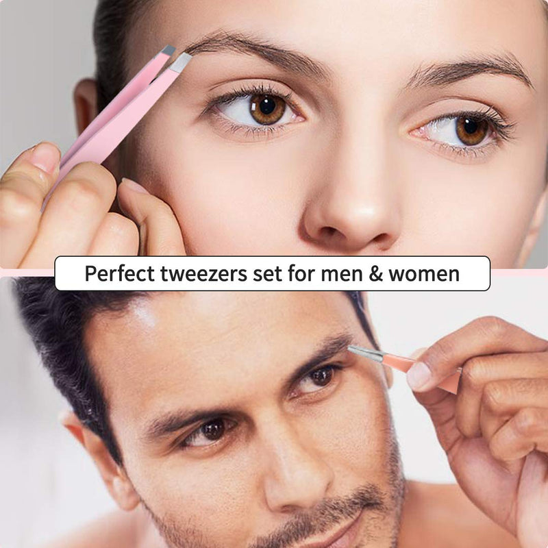 Eyebrow Tweezer Set, TsMADDTs 6 Pcs Tweezers Set for Women, Precision Tweezer for Eyebrows with Curved Scissors for Ingrown Hair, Hair Plucking Daily Beauty Tools with Leather Travel Case TsMADDTs