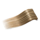 Hairro 100% Human Hair Clip in Extensions Thin 16 Inch Long Straight Highlight Golden Brown Mix Bleach Blonde Human Hair Clip on Hairpieces 65g Machine Weft 8pcs 18 Clips for Women 2 Tones