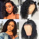 ISEE Short Bob Wigs 4x4 Lace Closure Human Hair Wigs Brazilian Curly Lace Front Wigs Pre Plucked Natural Black Color Curly Bob Wig Lace Front Wigs Middle Part Short Bob Wigs 12 Inches ISEE