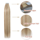 100% Remy Tape In Hair Extensions Real Human Hair Double Side Tape Seamless Skin Weft Invisible Hair Extensions Hightlight Balayage Natural Silk Straight(14'',40g/20pcs,