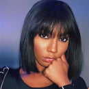 Short Bob Wigs Straight Brazilian Virgin Human Hair None Lace Front Wigs With Bangs 130% Density Glueless Machine Made Wigs For Black Women 12 Inch Beafay Hair