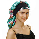 Sent Hair Extra Long Satin Bonnet Sleep Cap for Women Double Layer Silky Hair Bonnet for Braids,Curly,Long Hair- Soft Elastic Band,Green Floral sent hair