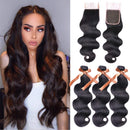 ALLRUN Body Wave 3 Bundles with Lace Closure Brazilian Human Hair Bundles With Closure Body Wave Unprocessed Virgin Hair Natural Color(16 18 20+14 Closure) ALLRUN Store