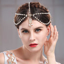 Aukmla White Indian Chain Hair Jewelry Boho Festival Egyptian Head Chain Pendant Headpiece Beads Gold bridal Hairstyle Pearls Christmas for Women and Girls Aukmla