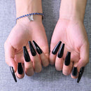 Poliphili 20Pcs Glossy Pure Color Super Long Press on Removable Wear Fake Nails Ballerina Coffin Extra Long Art Manicure Full Cover Acrylic False Nails Tips for Girls and Women (Black) POLIPHILI