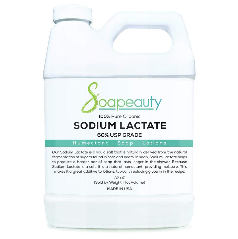 SODIUM LACTATE for Soap Making & Lotions | Organic 60% USP Pure Natural Preservative | Harder Bar of Soap, Bigger Yield, Faster Cure Time, Provides Moisture | Sizes 2 OZ to 1 GALLON | 32 OZ Soapeauty
