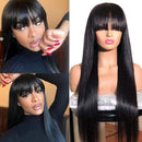 Brazilian Virgin Straight Human Hair Wigs Wigs with Bangs Straight Human Hair Wigs None Lace Front Wigs 130% Density Glueless Machine Made Bob Wigs for Black Women Natural Color 18 Inch Beafay Hair