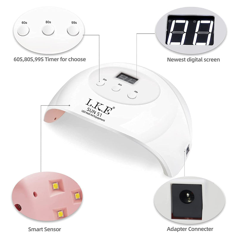 UV LED Nail Lamp, LKE Nail Dryer 72W Gel Nail Polish Curing Lamp UV Nail Lamp LED Nail Lamp for Gel Nail Polish Kit Nail Light Nail Art Accessories White LKE
