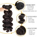 Human Hair Loose Wave Bundles Brazilian Loose Wave Hair 3 Bundles With 4X4 Lace Closure Free Part (14 16 18+12) 100% Unprocessed Human Hair Weave Bundles Can Be Dyed and Bleached Natural Black Color Miss CARA Store