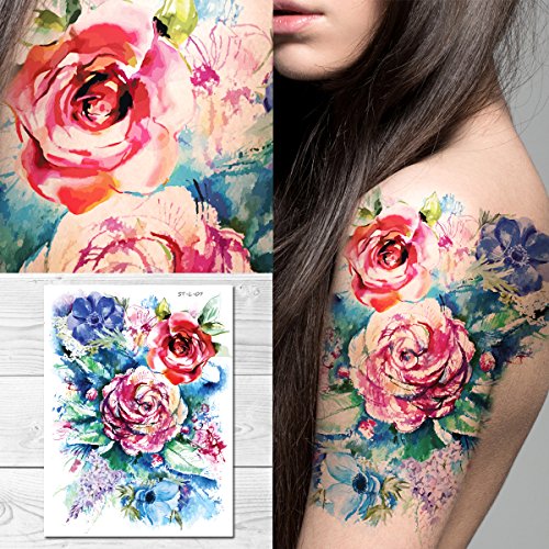 Supperb® Temporary Tattoos - Watercolor Painting Bouquet of Summer Flowers Supperb