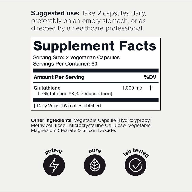 Toniiq Ultra High Strength Glutathione Capsules - 1000mg Concentrated Formula - 98%+ Highly Purified and Bioavailable - Non-GMO Fermentation - 120 Capsules Reduced Glutathione Supplement Infinity Warehouse