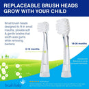 Brush Baby BabySonic Infant and Toddler Electric Toothbrush for Ages 0-3 Years - Smart LED Timer and Gentle Vibration Provide a Fun Brushing Experience - Includes 2 Sensitive Brush Heads (Blue) Brush-Baby