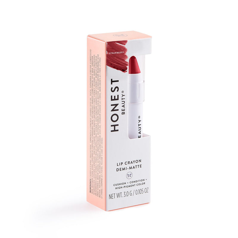 Honest Beauty Lip Crayon-Demi-Matte, Strawberry with Jojoba Oil & Shea Butter | Lightweight, High-Impact Color | EWG Certified + Dermatologist tested + Hypoallergenic & Cruelty free | 0.105 oz. Honest Beauty