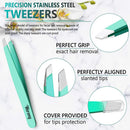 Tweezers for Women - Slant Tweezers - NEW COLOR - Premium Tweezers Precision - Professional Eyebrow Tweezers - Durable Tweezer for Facial Hair Removal and Brow Shaping - Perfect gift (green) WERONY