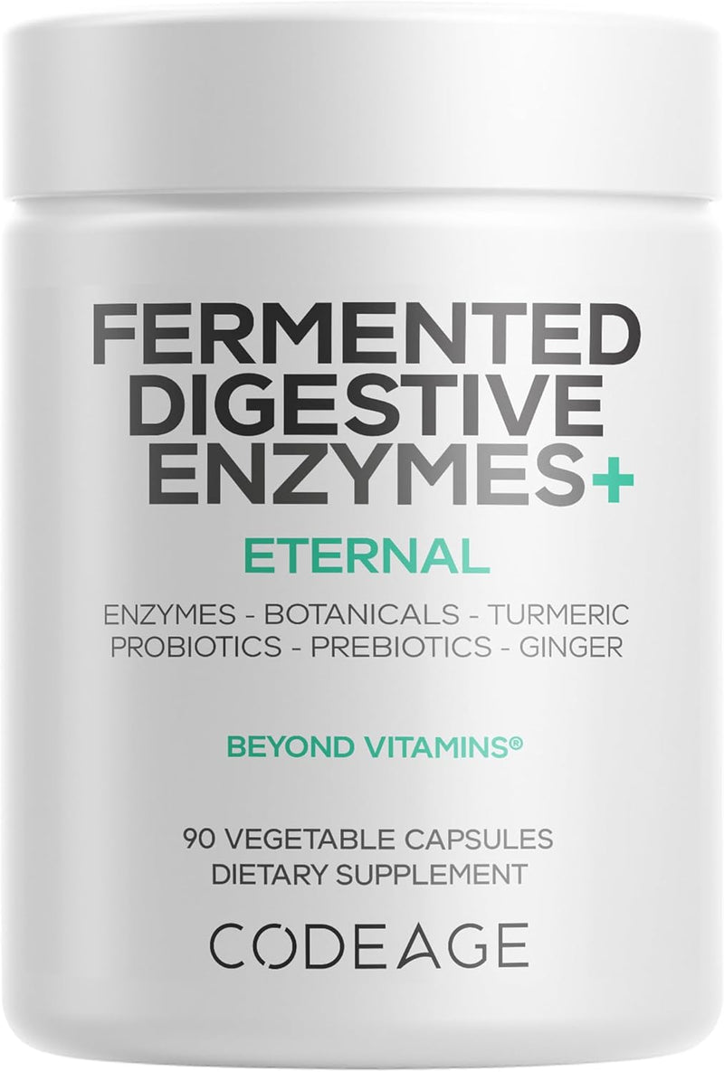Codeage Fermented Digestive Enzymes Supplement 3-Month Supply - 14 Digestive Enzymes, Probiotics, Prebiotics, Fermented Botanicals, Plant-Based Multi Pancreatic Enzymes - 1 Capsule a Day - 90 Capsules Infinity Warehouse