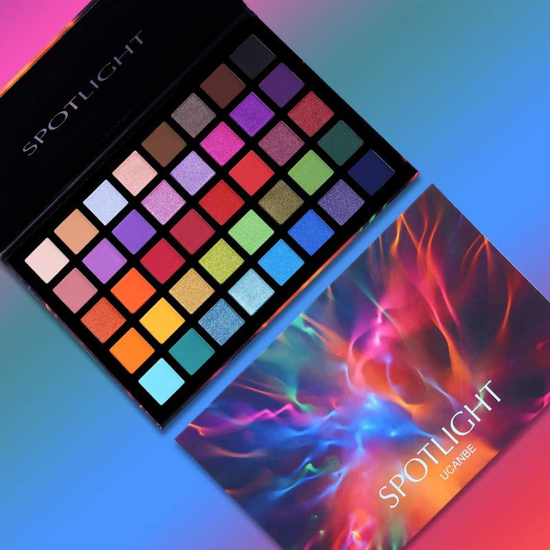 UCANBE Spotlight Eyeshadow Palette + 15 PCS Eye Brushes Makeup Set, Professional 40 Color Matte Shimmer Glitter Eye Shadow Pallet Highly Pigmented Waterproof Long Lasting Make up Pallete UCANBE