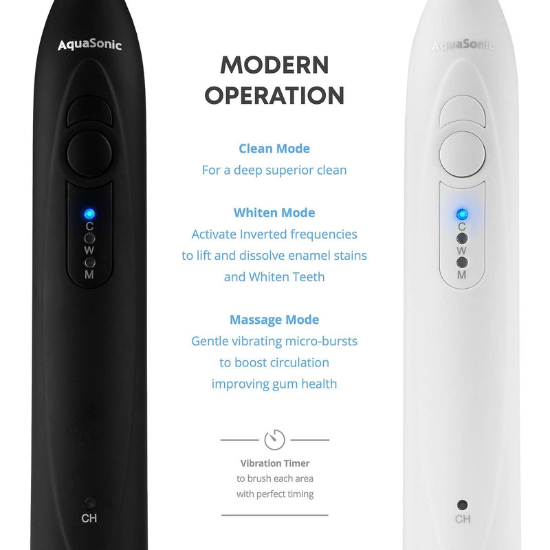AquaSonic Duo Dual Handle Ultra Whitening 40,000 VPM Wireless Charging Electric ToothBrushes - 3 Modes with Smart Timers - 10 Dupont Brush Heads & 2 Travel Cases Included Aquasonic