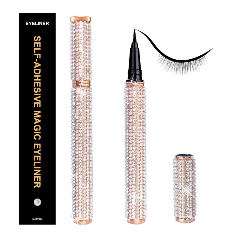 Upgraded Self-adhesive Eyeliner,2 in 1 Eye Liner Pen Diamond Bling Glitter Liquid Eyeliner No Glue, Non Magnetic,Eye Liner for Eye Makeup Wear Normal False Eyelashes Best Women Gifts (Queen) tokabrize