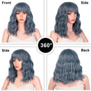 Relena Short Wavy Wig with Bangs Mixed Blue Curly Wavy Bob Wigs for Women 14 inch Shoulder Length Synthetic Blue Wig Women's Colorful Cosplay Party Wig Heat Resistant Fiber Hair Relena