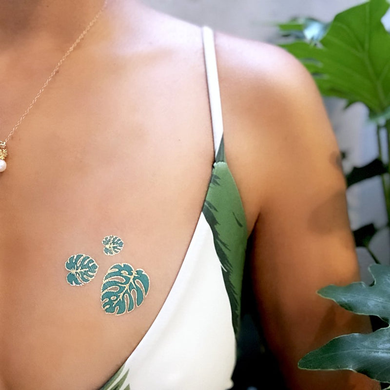 TROPICAL BRIGHTS VARIETY SET Flash Tattoos set of 25 assorted tropical inspired premium waterproof colorful metallic gold & silver jewelry temporary foil party tattoos - Party Supplies Flash Tattoos