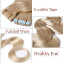 Wavy Tape in Hair Extensions Human Hair 100g 40pcs Body Wave 18 inch Platinum Blonde Long Soft Remy Hair Skin Weft Seamless Invisible Double Side Tape