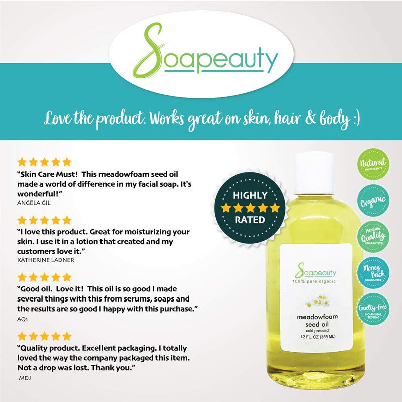 MEADOWFOAM SEED OIL Organic Cold Pressed Unrefined | 100% Pure Natural Meadowfoam Seed Oil for Face & Hair | Moisturizer for Skin, Promotes Hair Growth, Balms | Sizes 4OZ to 1 GALLON | (8 OZ) Soapeauty